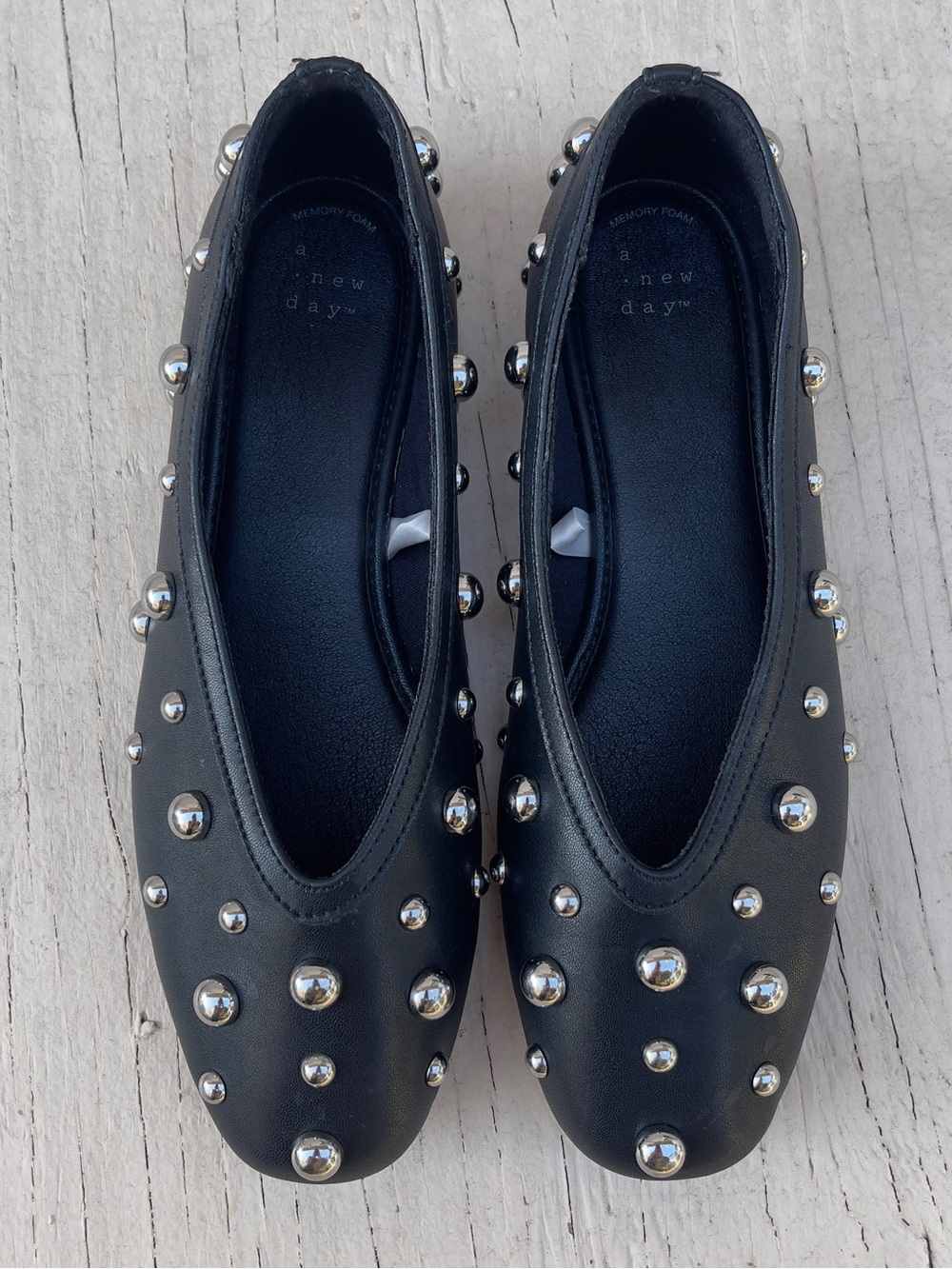 a new day Black Ballet Flats with Silver Studs